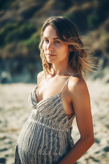 Medium shot pregnant woman posing outdoors