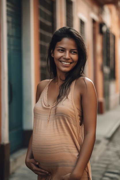 Foto gratuita donna incinta del colpo medio che posa fuori