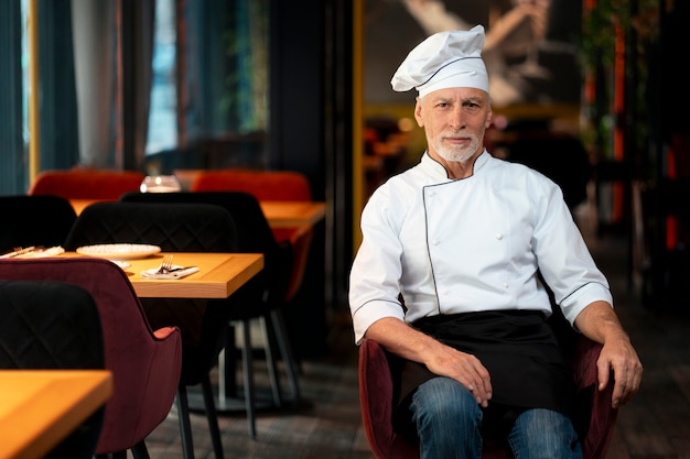 Foto gratuita scatto medio di chef professionista in posa