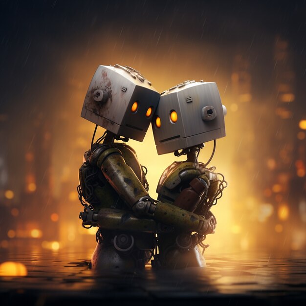 ファンタジーの世界を抱きしめるミディアムショットのロボット