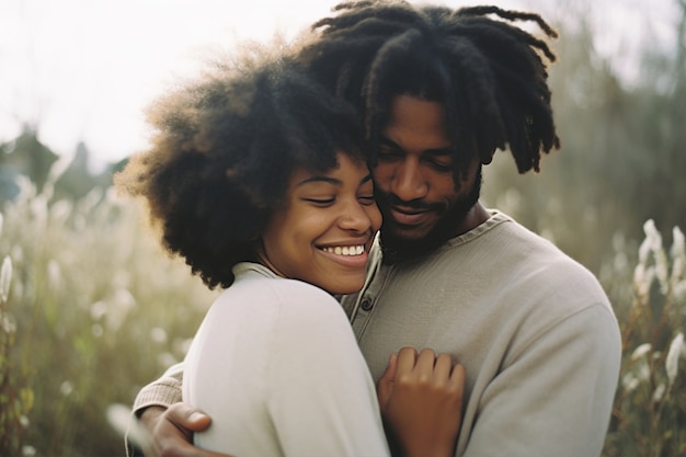 Medium shot romantic couple outdoors