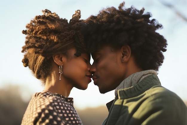 Medium shot romantic couple outdoors