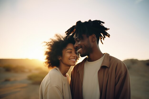 Medium shot romantic couple outdoors