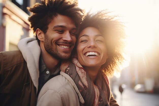 Medium shot romantic couple outdoors