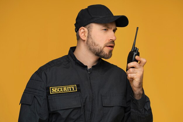 Medium shot security officer posing in studio