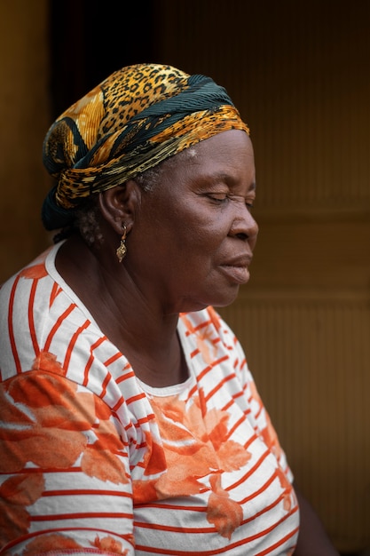 Medium shot senior black woman posing