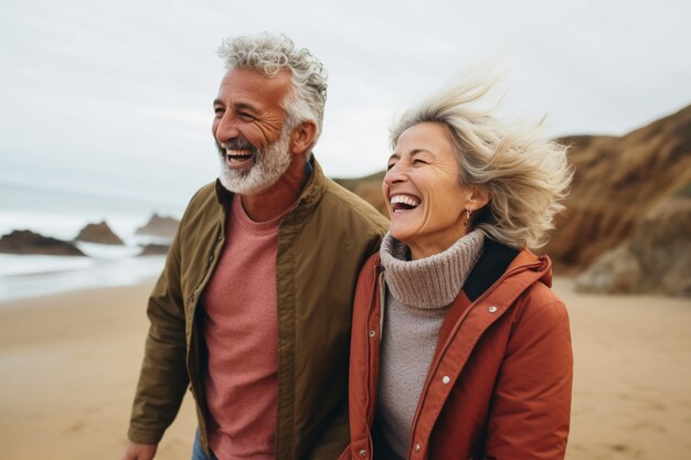 Medium shot senior couple in nature