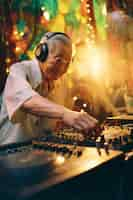 Free photo medium shot senior man being dj