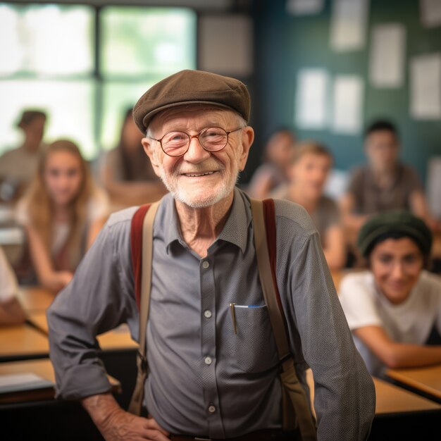 Free photo medium shot senior man education concept