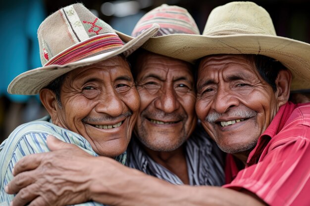 Medium shot senior men hugging