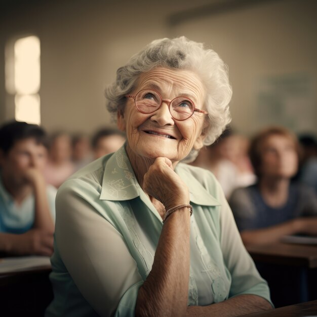 Medium shot senior woman education concept