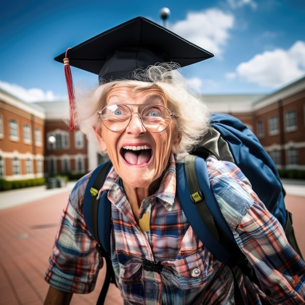 Free photo medium shot senior woman education concept