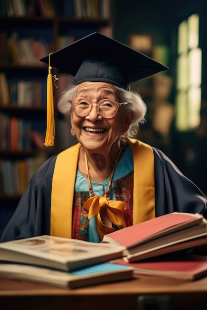 Medium shot senior woman education concept