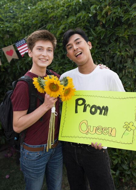 Medium shot smiley couple going to prom