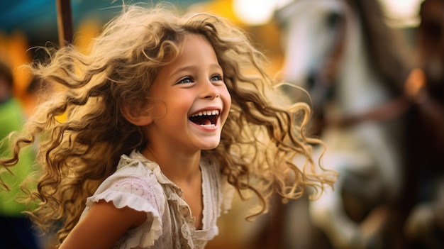무료 사진 야외에서 미소 짓는 중간  소녀