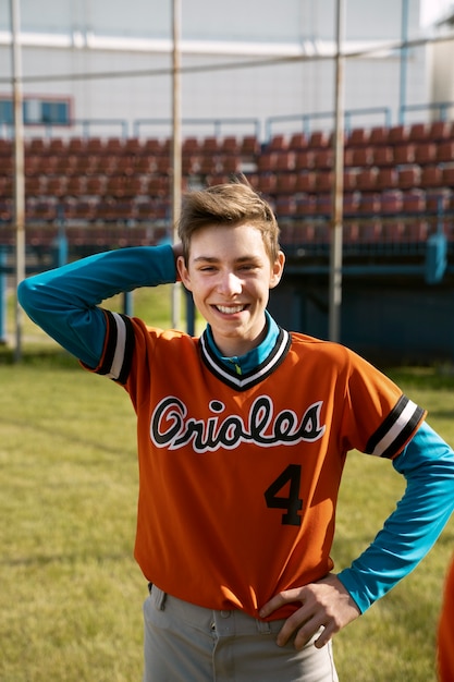 Medium shot smiley kid on field