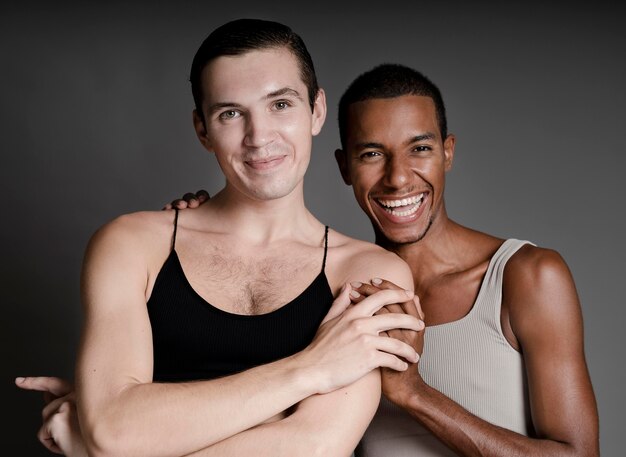 Medium shot smiley transgender models