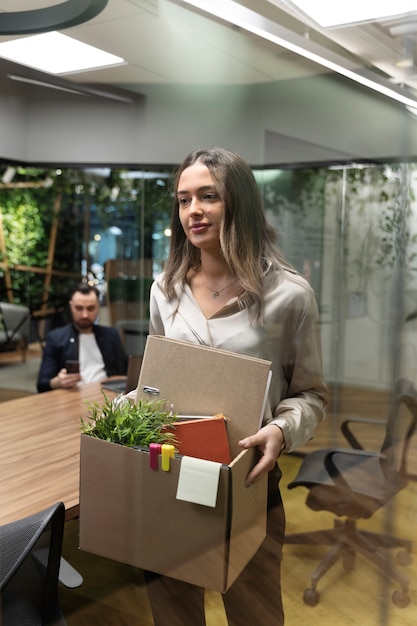 Free photo medium shot smiley woman resignation