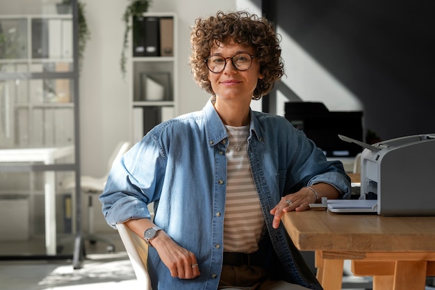 Medium shot smiley woman at work