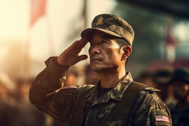 Medium shot soldier wearing camouflage equipment