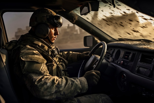 Medium shot soldier wearing camouflage equipment