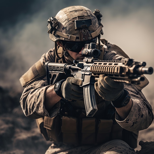 Free photo medium shot soldier with weapon