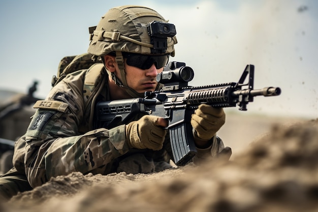 Free photo medium shot soldier with weapon