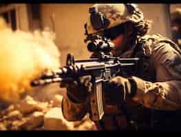 Foto gratuita soldato a tiro medio con arma
