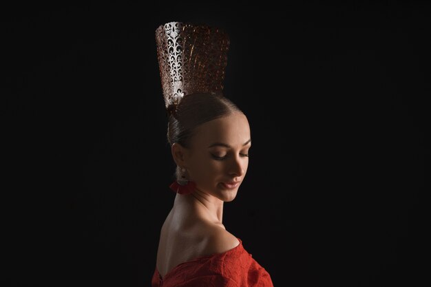 Medium shot spanish woman posing in studio