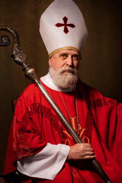 Medium shot st nicholas holding cane