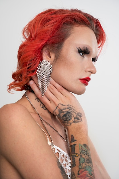 Medium shot stylish drag queen posing