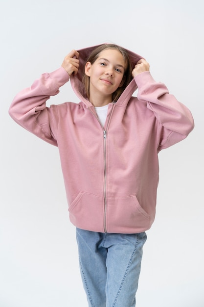 Medium shot teen wearing hoodie