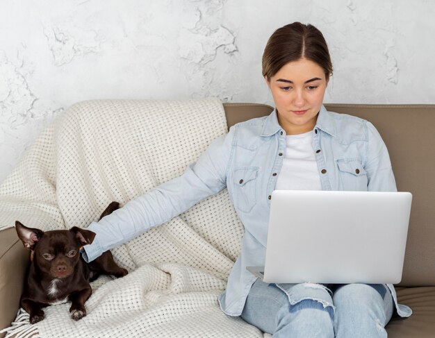 Medium shot teenager with dog