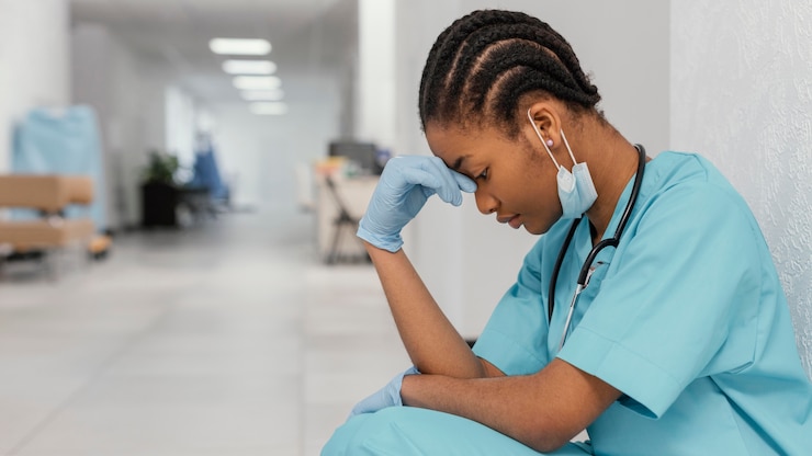 Free Photo medium shot tired health worker