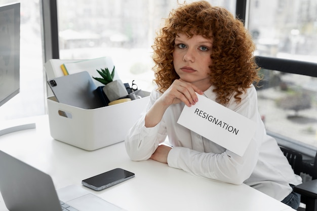 Free photo medium shot tired woman resigning