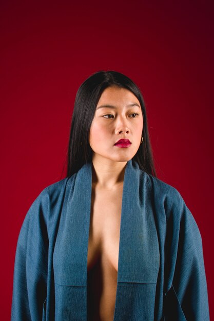 Medium shot with boudoir model in robe