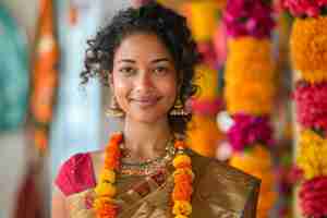 Free photo medium shot woman celebrating tamil new year