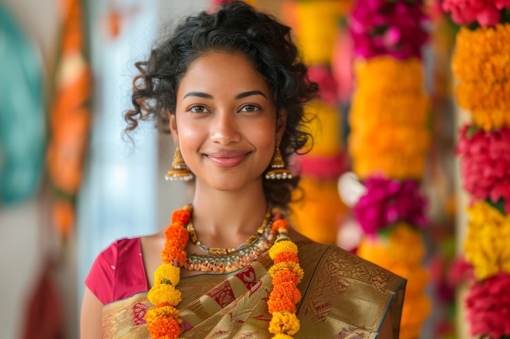 Free Photo medium shot woman celebrating tamil new year