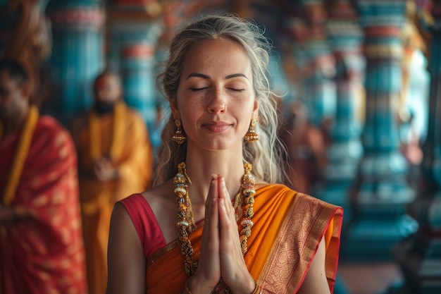 Free Photo medium shot woman celebrating tamil new year
