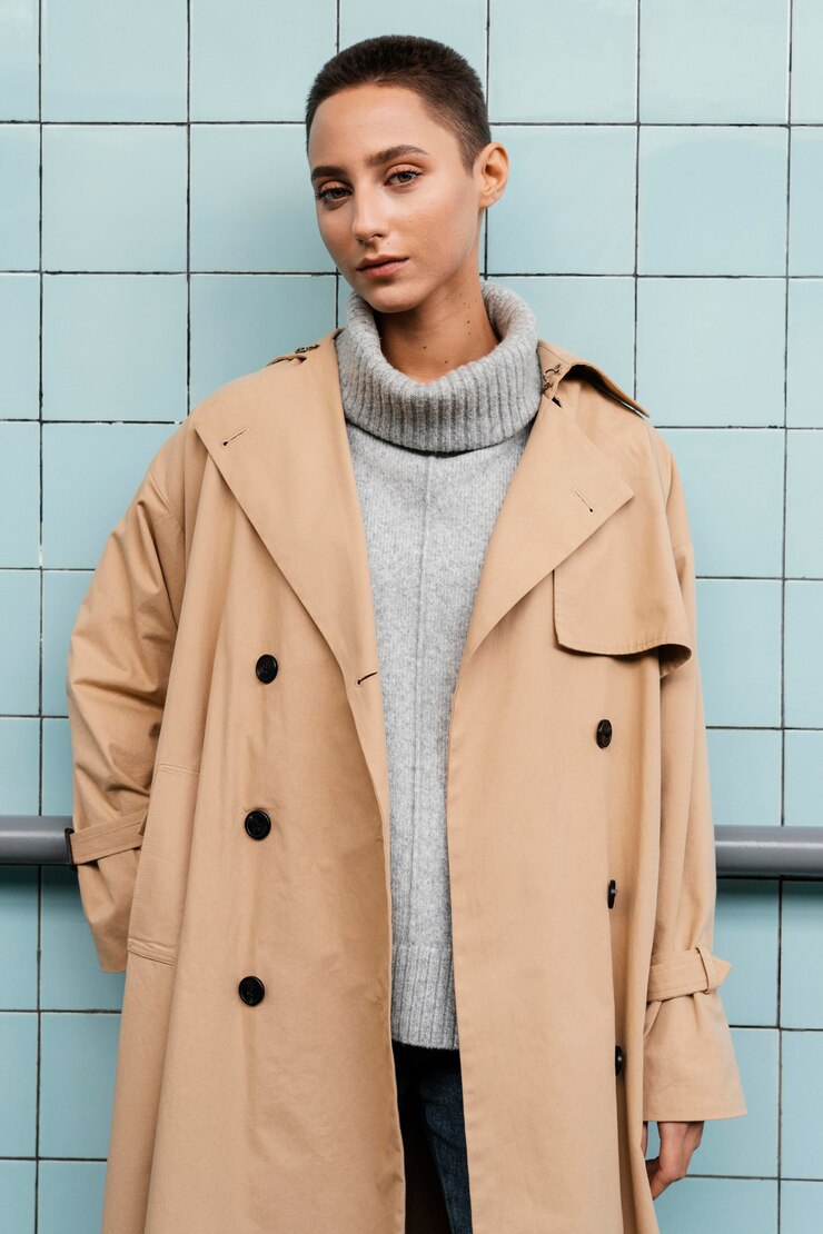 無料Photo コートポーズのミディアムショットの女性