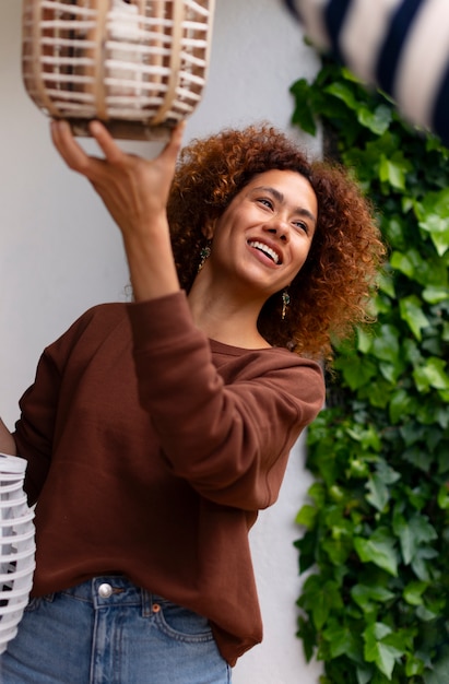 Medium shot woman decorating home