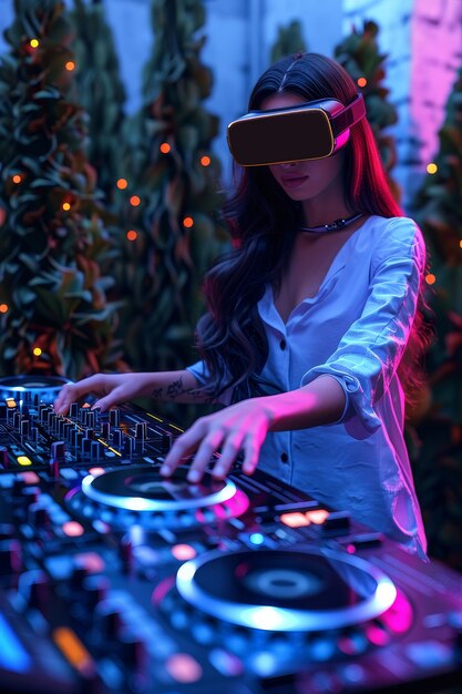 拡張現実のメガネでDJをしている中身の女性