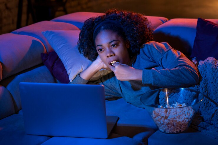 Free Photo medium shot woman eating popcorn