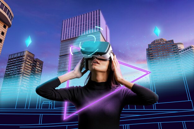 Medium shot woman experiencing virtual reality