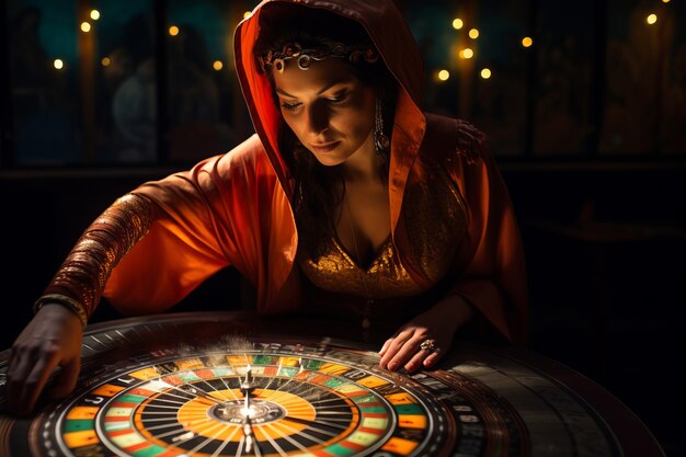 Medium shot woman at futuristic casino