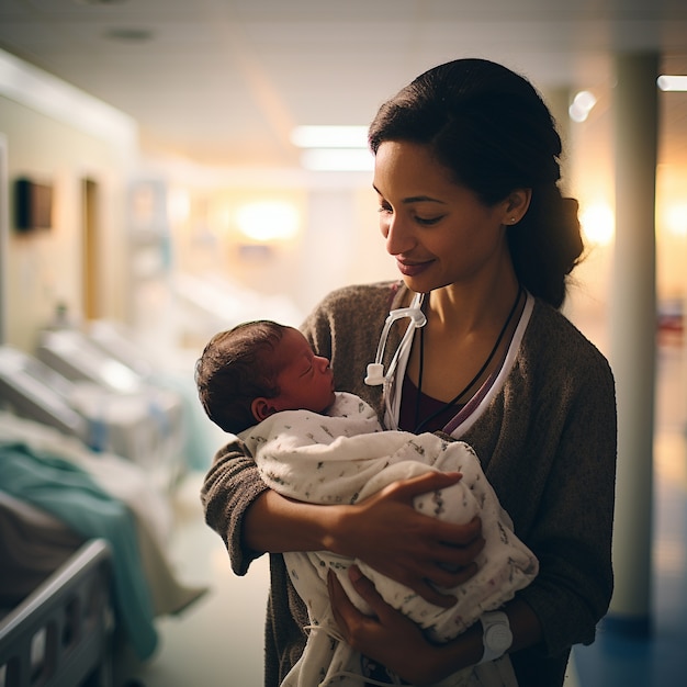 Medium shot woman holding baby