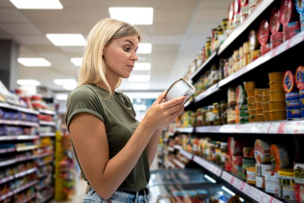 Medium shot woman holding can