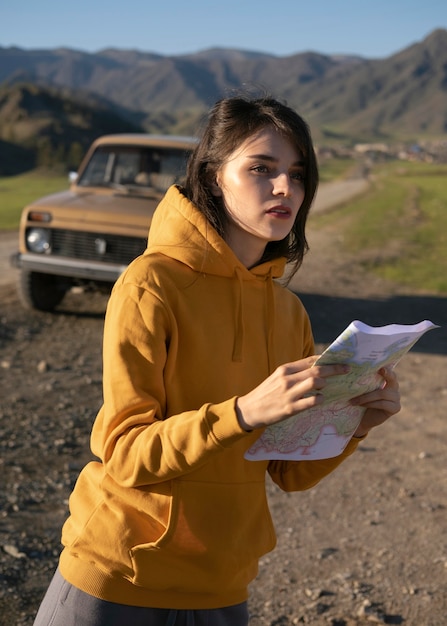 Medium shot woman holding map