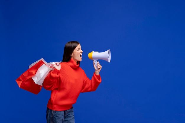 Medium Shot Woman Holding Megaphone