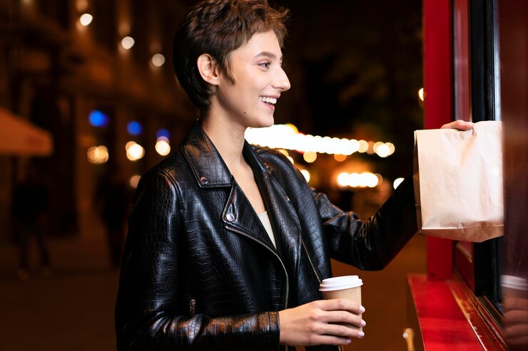 Free Photo medium shot woman holding paper bag